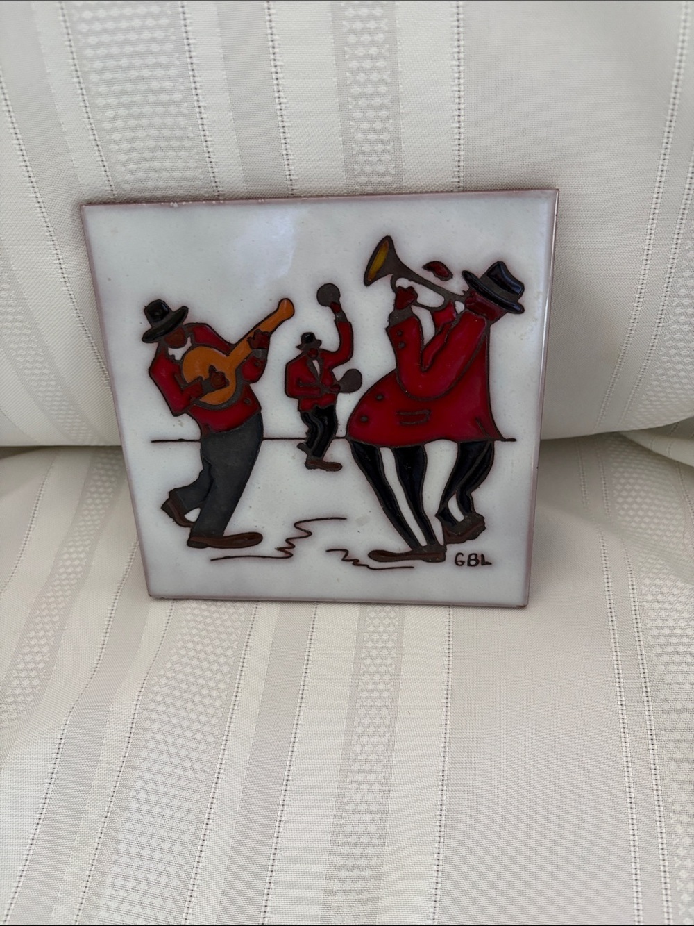 Gianni Bini Ceramic Jazz Musicians Tile - Red, Black & Yellow Accents